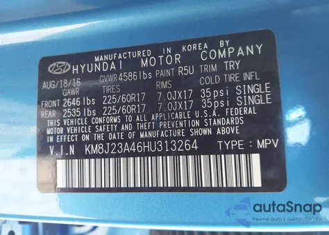 2017 Hyundai Tucson Se z USA, uszkodzony, nr VIN KM8J23A46HU313264